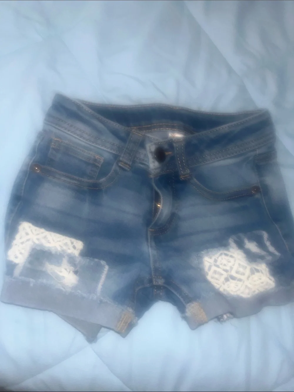 Blue Denim Shorts size 6, 6x, and justice brand is 7, but fits like a 6